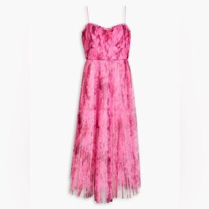 Pink Floral Monique Lhullier Pink Floral Pleated Tulle Gown Size 2